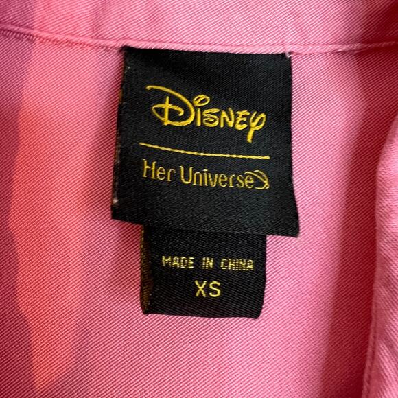 Disney Mulan Button Blouse Top XS Pink Embellished Sequin Graphic Princess Rayon - Picture 6 of 10